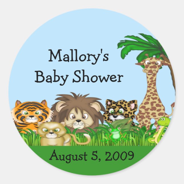 Jungel Baby Shower Classic Round Sticker (Front)