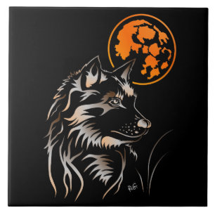 junger träumender Wolf Keramik Fotofliese Tile