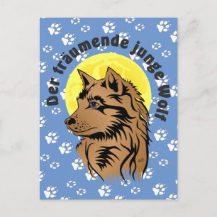 junger träumender Wolf Postkarte Postcard