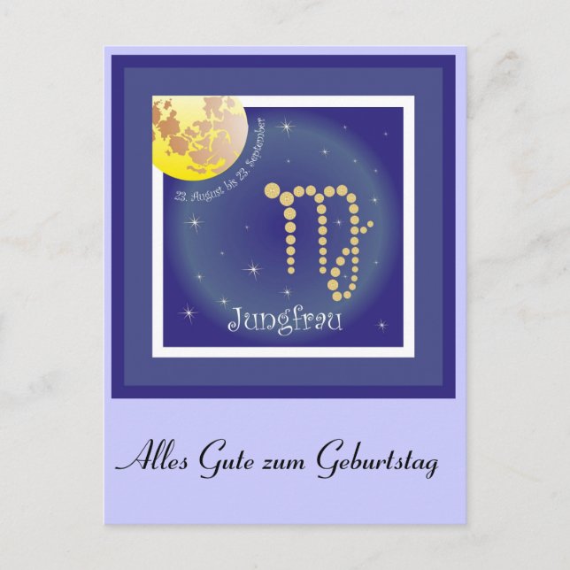 Jungfrau 23. August bis 23. September Postkarte Postcard (Front)