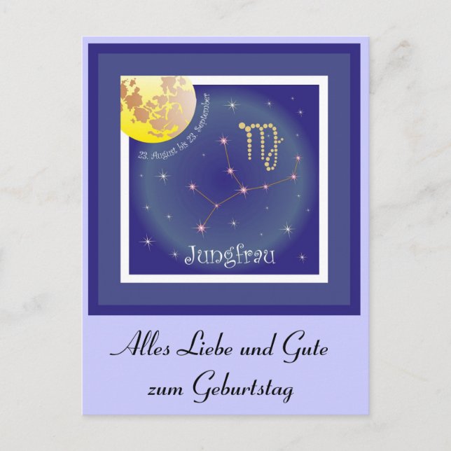 Jungfrau 23. August bis 23. September Postkarte Postcard (Front)