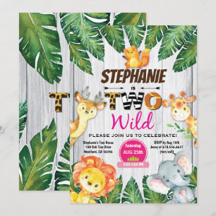 Jungle 2nd birthday invitation Girl safari zoo two