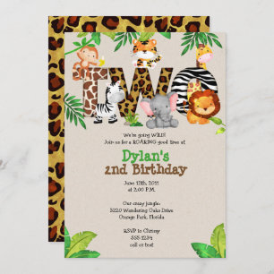 Jungle 2nd Birthday Party Invitations