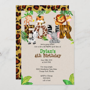 Jungle 4th Birthday Party Invitations