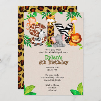 Jungle 6th Birthday Party Invitations