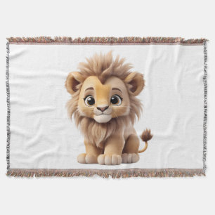 Jungle Adorable Lion Cub Sitting Portrait Throw Blanket