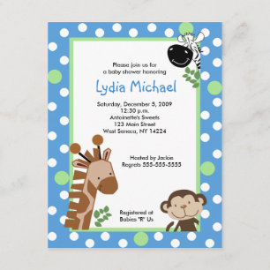 JUNGLE ADVENTURE BLUE Safari Baby Shower Invitation