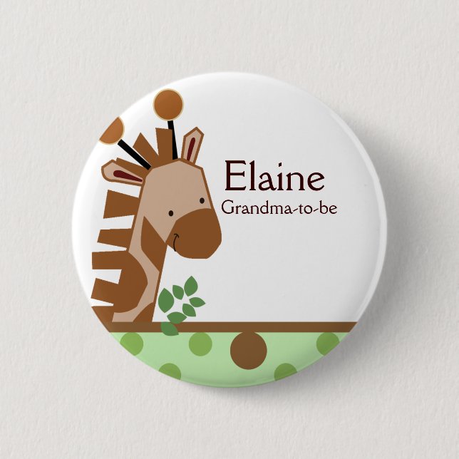 Jungle Adventure Giraffe NAME TAG Custom Button (Front)