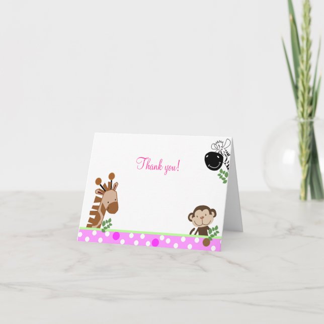 Jungle Adventure (Pink) Folded Thank you notes (Front)