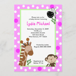 JUNGLE ADVENTURE PINK Safari Baby Shower Invitation