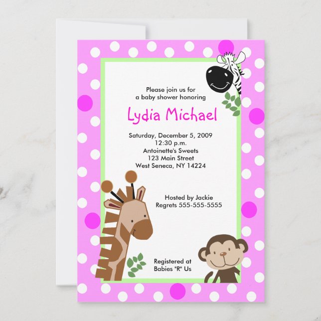JUNGLE ADVENTURE PINK Safari Baby Shower Invitation (Front)