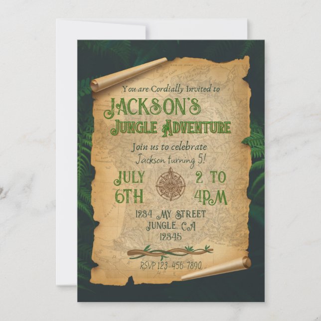 Jungle Adventure Theme Birthday Invitation (Front)