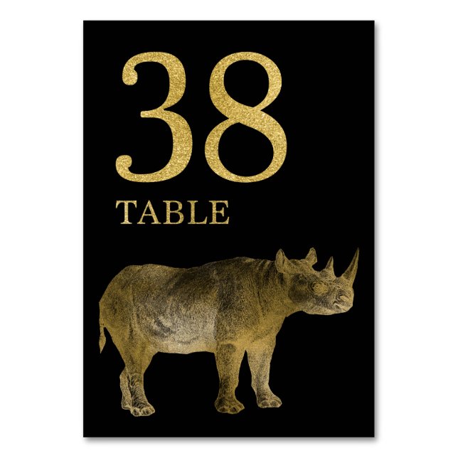Jungle African Animal Rhino Table Number Card 38 (Front)