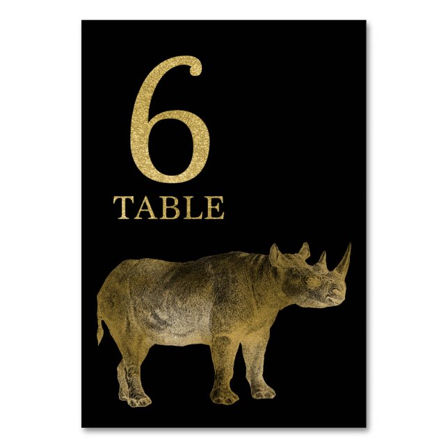 Jungle African Animal Rhino Table Number Card 6 (Front)