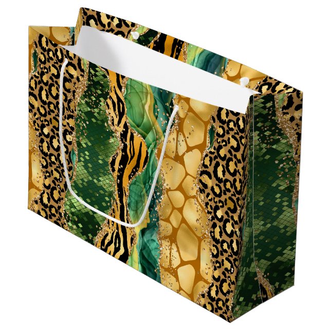 Jungle Agate | Wild Glam Texture Pattern Large Gift Bag (Front Angled)