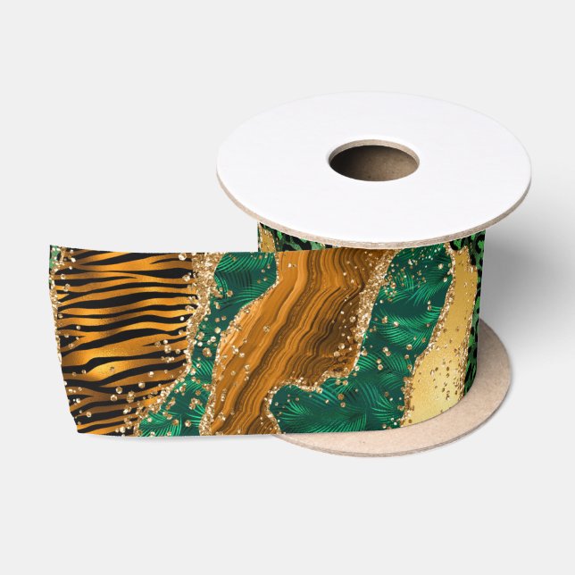 Jungle Agate | Wild Luxe Animal Pattern Satin Ribbon (Spool)
