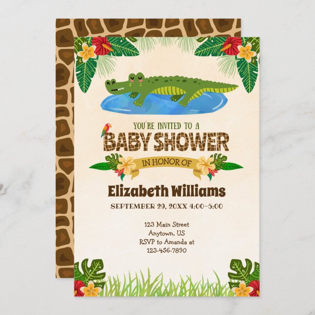 Jungle Alligator Crocodile Baby Shower Invitation (Front/Back)