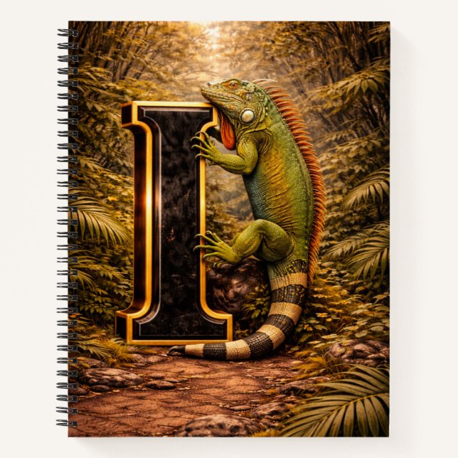 Jungle Alphabet Letter I Iguana Gold Educational  Notebook (Front)