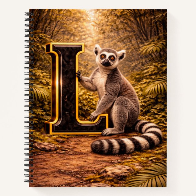 Jungle Alphabet Letter L Lemur Gold Educational  Notebook (Front)