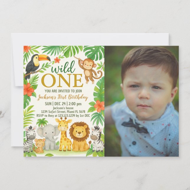 Jungle Animal 1st Birthday Party Invitation (Front)