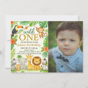 Jungle Animal 1st Birthday Party Invitation