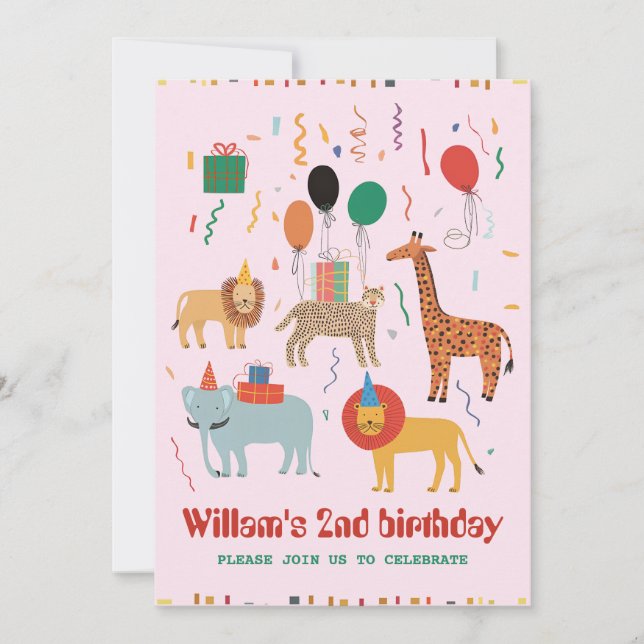 Jungle Animal 2nd Birthday Invitation (Front)