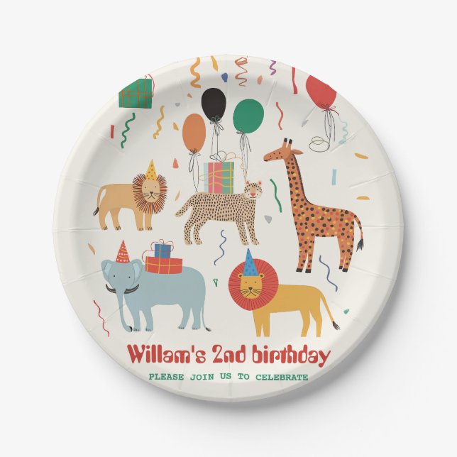 Jungle Animal 2nd Birthday  Paper Plate (Front)
