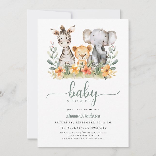 Jungle Animal Baby Shower Invitation (Front)