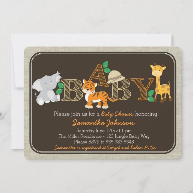 Jungle Animal Baby Shower Invitation (Front)