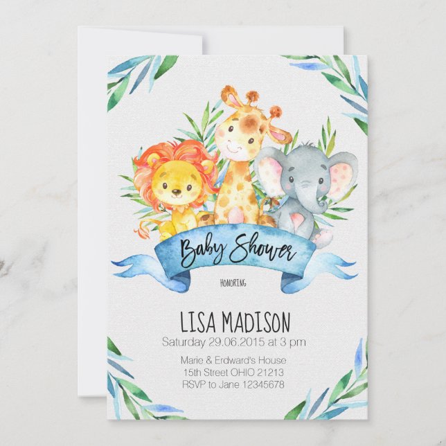 Jungle Animal Baby Shower Invitation (Front)