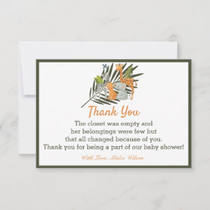 Jungle Animal Baby shower Party Thank You Card
