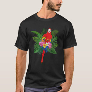 Jungle Animal Bird   Flowers Tropical Macaw Parrot T-Shirt