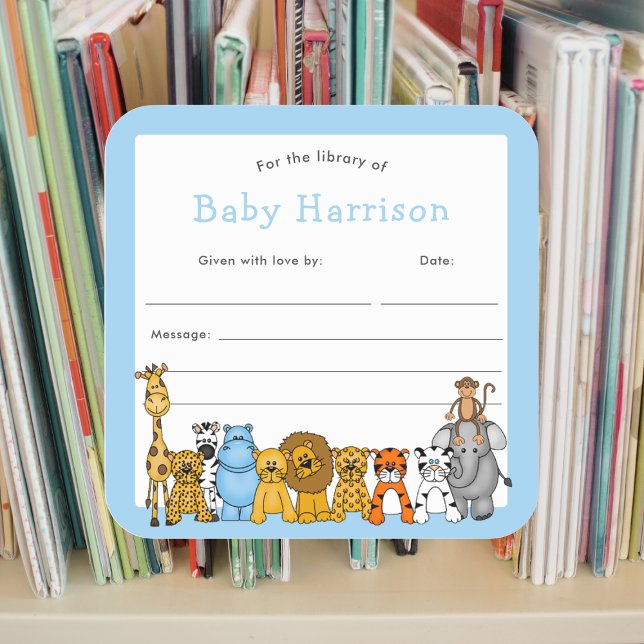 Jungle Animal Bookplate, baby's first library Square Sticker (Creator Uploaded)