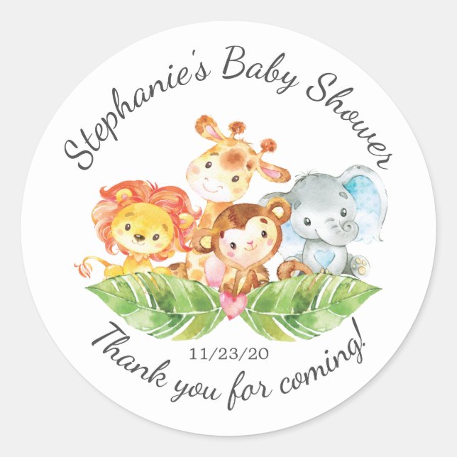 Jungle Animal Boys Baby Shower Favour Sticker (Front)