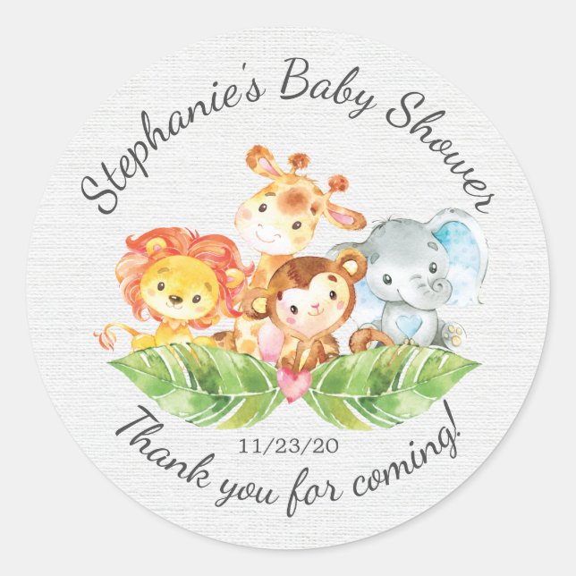 Jungle Animal Boys Baby Shower Favour Sticker (Front)