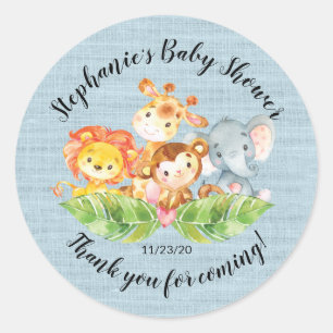 Jungle Animal Boys Baby Shower Favour Sticker