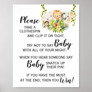 Jungle Animal Don't Say Baby Game Baby Shower Sign