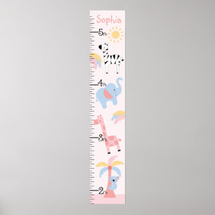 Jungle Animal Girl Growth Chart Keep at 8x44!
