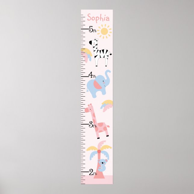 Jungle Animal Girl Growth Chart Keep at 8x44! (Front)