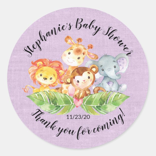 Jungle Animal Girls Baby Shower Favour Sticker (Front)