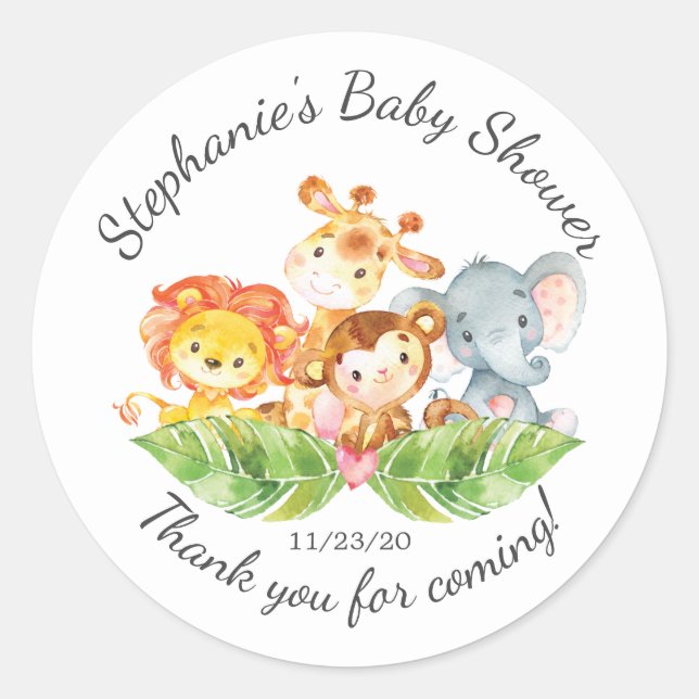 Jungle Animal Girls Baby Shower Favour Sticker (Front)