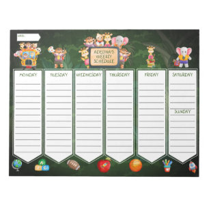 Jungle Animal Kids Weekly School Activity Planner Notepad
