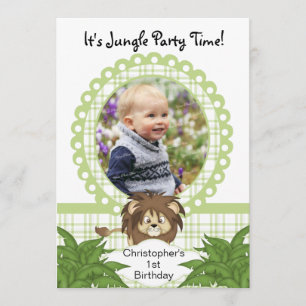 Jungle Animal Lion Birthday Party Photo Invitation