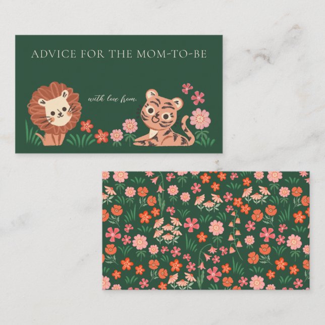 Jungle Animal Lion Tiger Baby Shower Advice Card (Front/Back)