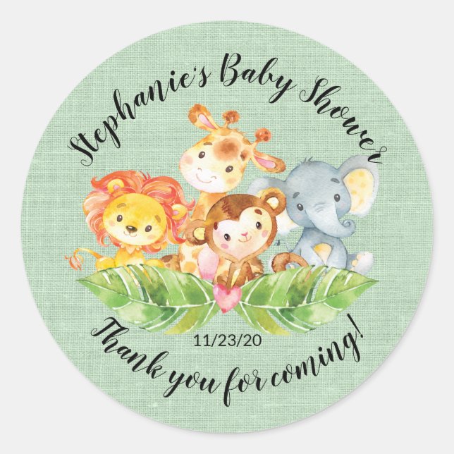 Jungle Animal Neutral Baby Shower Favour Sticker (Front)
