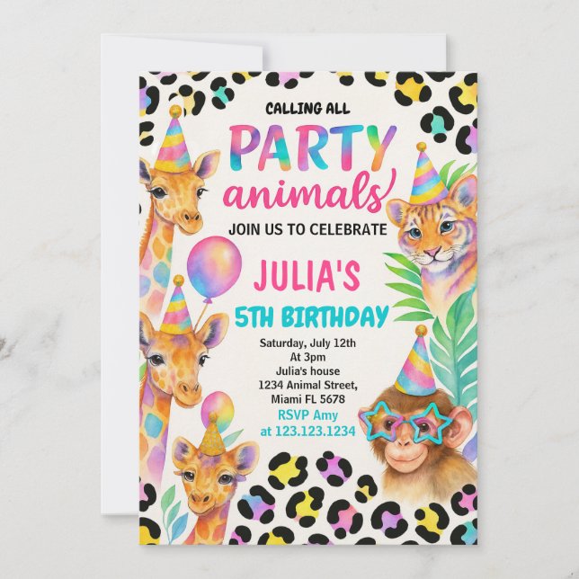 Jungle Animal Party for Kids Invitation (Front)