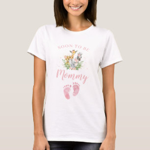 Jungle Animal Pink Footprints Soon to Be Mummy T-Shirt