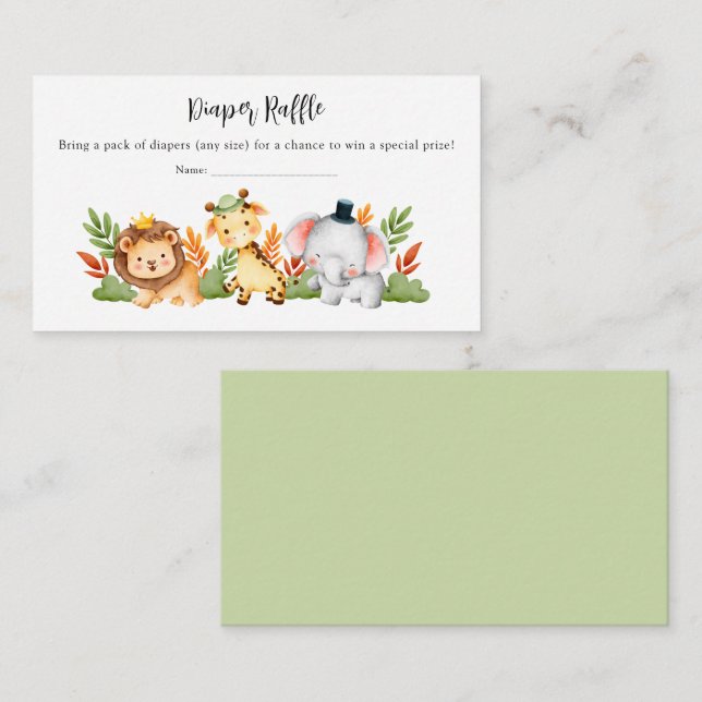 Jungle Animal Safari Baby Shower Diaper Raffle Enclosure Card (Front/Back)