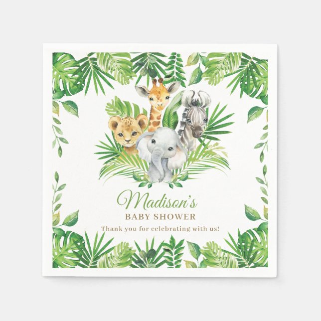 Jungle Animal Safari Greenery Neutral Baby Shower Napkin (Front)