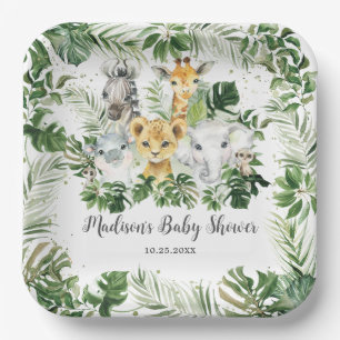 Jungle Animal Safari Greenery Neutral Baby Shower Paper Plate